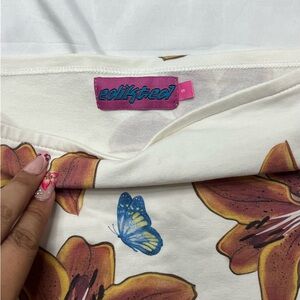 Edikted White Tank Top with Yellow-Orange Floral and Blue Butterfly Print